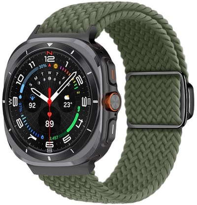 Gevlochten nylon bandje - geschikt voor Samsung Galaxy Watch Ultra (47mm) / Ultra 2025 (47mm) - magneetsluiting - zwart groen