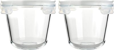 Famanu - Ronde glazen container met deksel, 710 ml, 2 kommen, bpa-vrij, lekvrij, stapelbaar en magnetronbestendig