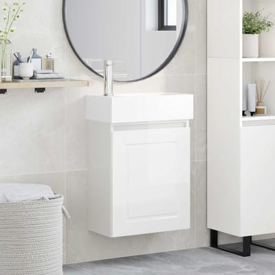 vidaXL - Badkamermeubel - met - kraan - Hoogglans - Wit - 45,5 - x - 22,5 - x - 84 - cm