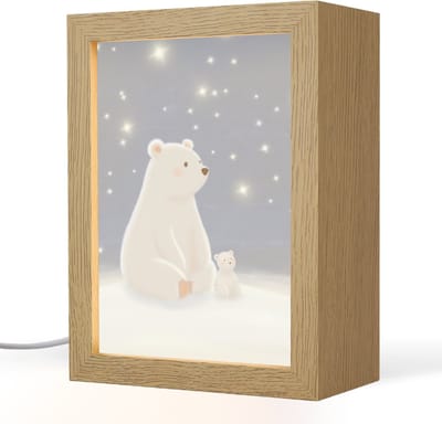 Nachtlampje 15x20 cm - Kinder lampje - Ijsbeer - Sneeuw - Sterren - Blauw - Tafellamp kinderkamer - Slaapkamer lamp - Bedlamp kinderen - Kinderlampje stopcontact - Wandlamp babykamer - Nachtlampjes