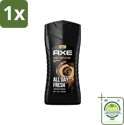 1 x Axe - 3-in-1 Douchegel - Dark Temptation - Dark Chocolate - 12hrs Long Lasting Scent - 250 ml - Douchegel - Axe - Dark Temptation - Chocoladegeur - 3-in-1