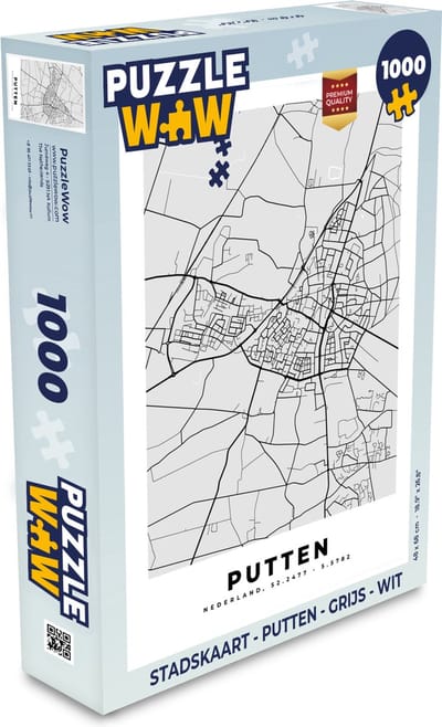 Puzzel Stadskaart - Putten - Grijs - Wit - Legpuzzel - Puzzel 1000 stukjes volwassenen - Plattegrond