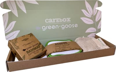green-goose Gezichtsverzorgingsset | 5 zachte herbruikbare Bamboe 3-Laagse Wattenschijfjes | biokatoen Waszakje | 200 bamboe Wattenstaafjes
