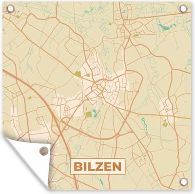 Tuin poster Kaart - Plattegrond - Vintage - Bilzen - Stadskaart - 200x200 cm - Tuindoek
