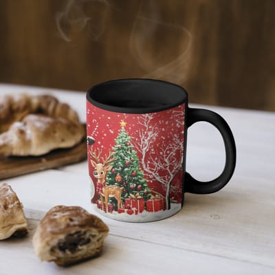 Magische Mok - Foto op Warmte Mokken - Koffiemok - Feestvreugde - Winterbos - Kleurrijk - Magic Mok - Beker - 350 ML - Theemok