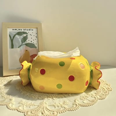 Boîte à mouchoirs créative de style INS, pour la maison, la chambre à coucher, le salon, la table d'appoint, jolie boîte à bonbons en papier, ornements artisanaux en céramique yellow