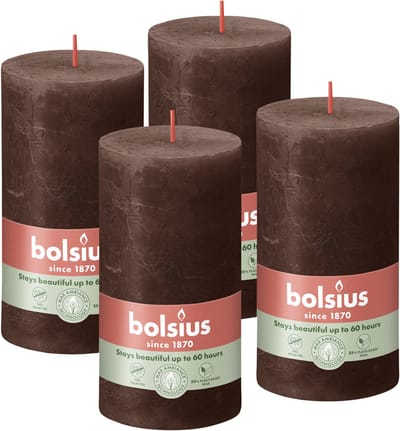 Bolsius - Rustieke Stompkaarsen - 4 Stuks - Bruin - 13cm - 60 branduren