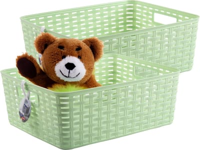 Plasticforte Opbergmand - 2x - Kastmand - rotan kunststof - lichtgroen - 12 Liter - 30 x 37 x 13 cm