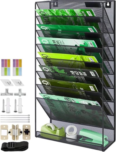 9-laags A4 Mesh Wandhouder voor Documenten, Tijdschriften en Post - Duurzame Archiefoplossing voor Thuis en Kantoor