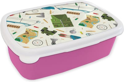Broodtrommel Roze - Lunchbox - Brooddoos - Boog - Kogels - Patronen - 18x12x6 cm - Kinderen - Meisje