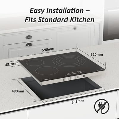 Inbouwkookplaat Glaskeramiek - Keramische Kookplaat - Koken Thuis - Drie Flexibele Zones - 59 cm - Zwart