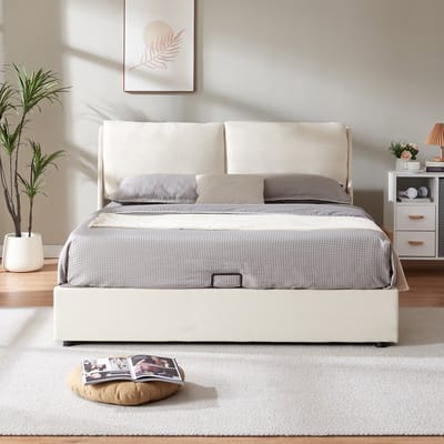 Tweepersoonsbed Lunner met bedbodem 204x146x96 cm beige [en.casa]