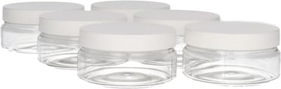 6 x Ronde Pot 100ml PET Kunststof - Transparant met Schroefdeksel wit - PET Kunststof BPA-vrij - Plastic Verzamel potten Navulbaar - Met Dop - Lege Potten - 6 stuks