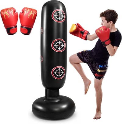 Inflatable Punching Bag voor Kinderen - 160 cm Vrijstaand Stootkussen met Bokshandschoenen, Ideaal voor Training en Spelletjes