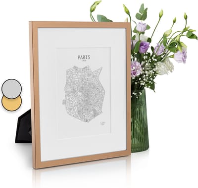 Casa Chic Fotolijst met passe-partout, 27x22cm fotolijst voor oorkonde & collage, Glazen fotolijst, Staand/wandmontage, Verticaal/horizontaal gebruik, Metalen fotolijst