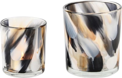 Dekoratief | Set 2 theelichthouders 'Black & White Smudge', glas, 9x9x10cm | A245586