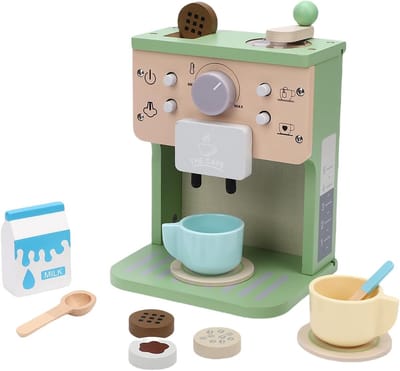 Houten Koffiezetapparaat - Speelkeuken Speelgoed - Rollenspel Kinderen - Geluid en Licht - 15 x 12 x 21 cm