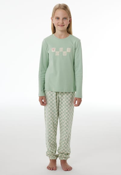 Lange pyjama van interlock met manchetten, pastelgroen - Nightwear 98