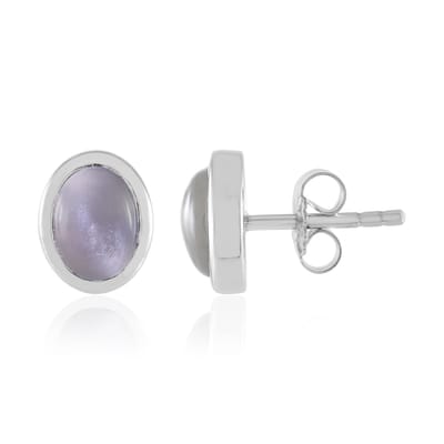 Cavill - Zilveren Oorbellen met 2,106 ct Indiase Maansteen Ovaal Cabochon - 925 Sterling Zilver Gerhodineerd - Elegante 10 mm Oorknopjes Bezel Zetting