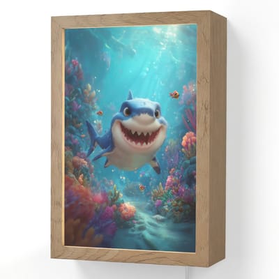 Wandlamp 20x30 cm - Oplaadbaar - Haai - Onderwaterwereld - Oceaan - Wandlampen binnen woonkamer - Slaapkamer lamp met kabel - Decoratieve nachtlamp - Vloerlamp snoer