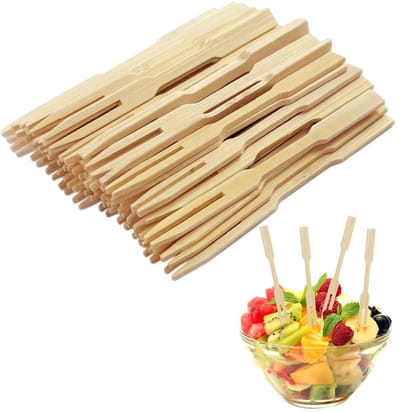 Dailygoods- Bamboevorken 80 stuks - 90 mm x 6 mm x 3 mm - Herbruikbaar - Milieuvriendelijk - Lichtgewicht - Natuurlijk materiaal - Fruitvorken