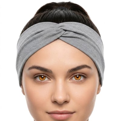 Lichtgrijze elastische haarband met twistknoop voor dames – brede rekbare hoofdband – modieus en comfortabel haaraccessoire