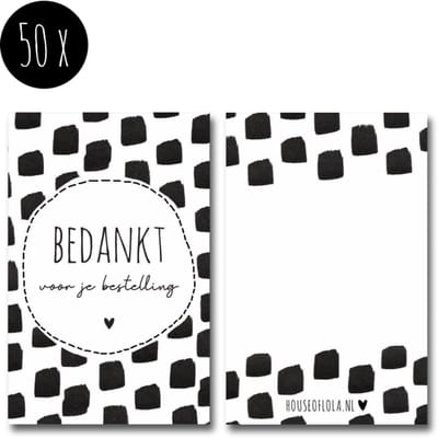 50x Minikaartje / kleine kaartjes | BEDANKT VOOR JE BESTELLING | 85 x 55 mm | Squares