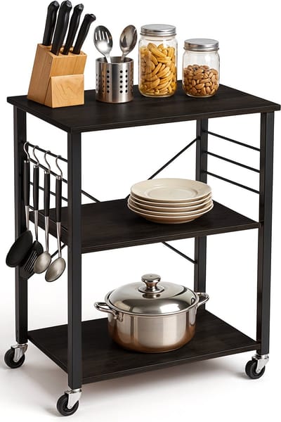 Goliving Keukentrolley op Wieltjes – Keukenkast – Keukenrek – Serveerwagen – Keuken Organizer – Modern – 60 x 40 x 89 cm – Zwart
