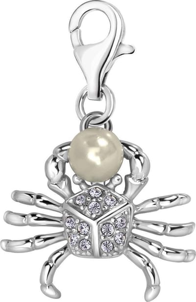 Quiges – 925 - Zilver – Charm - Bedel - Hanger - 3D Krab met Kunst Paral en Zirkonia - met – sterling - zilver - karabijnslot - geschikt - voor - Bedelarmband HC253