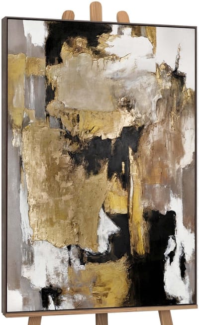 Canvas schilderij groot handgeschilderd gouden fragmenten abstract luxe – YS-Art Gallery – Luxe wanddecoratie voor woonkamer – Modern schilderij voor hal en kantoor