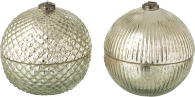 J-Line geurkaars kerstbal - glas - zilver - large - 2 stuks
