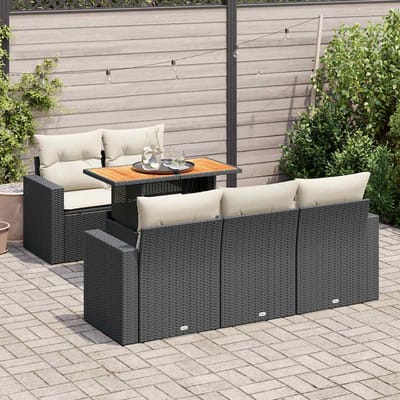 vidaXL - 6-delige - Loungeset - met - kussens - poly - rattan - zwart