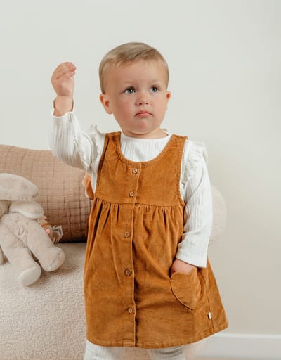 Noukie's Meisjes Set Kleedje bruin + T-shirt rib wit - Maat 92
