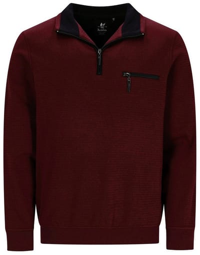 Hajo - Heren sweater met rits - donkerrood - Maat M
