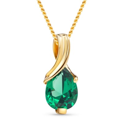 Miore Pure Collier Ketting Dames - 14 Karaat Geelgoud - Met Groene Smaragd - Hypoallergeen - 45 cm