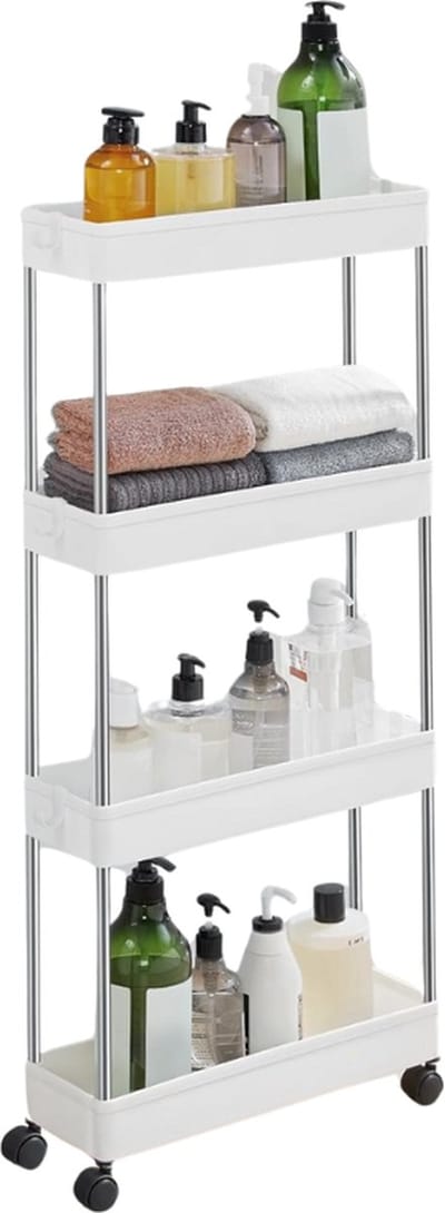 ACAZA Trolley - Keukentrolley op Wieltjes - Wit - 12,5 cm breed - Keukentrolley - Keuken trolley - Trolley op Wieltjes - Opbergtrolley - Trolley voor Keuken, Badkamer & Kantoor - 40 x 12,5 x 86 cm (L x B x H)
