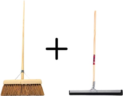 Synx Tools Coco binnenbezem 30cm + Vloertrekker 45cm met Steel 150cm - Zaalveger – Vloerreiniger – Moppen - Zachte bezem kokos Met steel 150cm