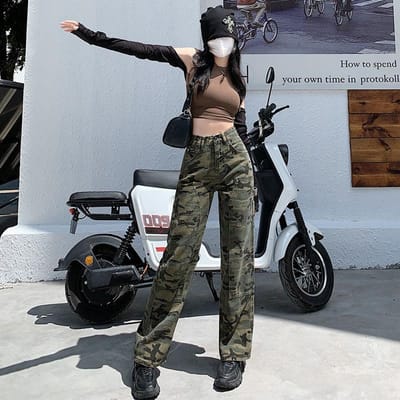 Retro Camouflage Werkbroek voor Dames Street Hip-hop Lente en Zomer Nieuwe Losse Casual Damesjeans XXL gray