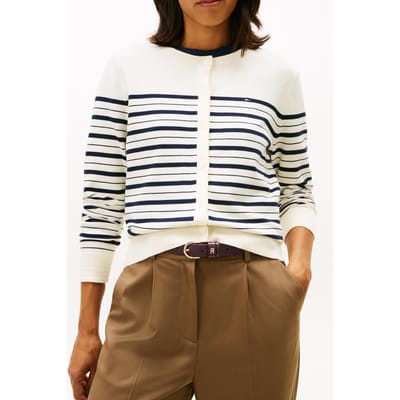 Tommy Hilfiger Jersey Crew Neck Cardigan Dark Night Navy/calico Multi Size: XXS | Jackets Outlet | Dames | Blauw