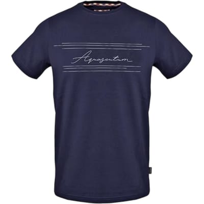 Aquascutum Heren Handtekening T-shirt met ronde hals (Marine)