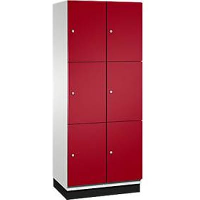 C+P Cambio lockerkast, 2 vakken, 6 vakken, met plint, B 800 x D 525 x H 1980 mm, lichtgrijs/ruinrood