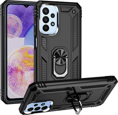 MobyDefend Hoesje - Geschikt voor Samsung Galaxy A23 - Pantsercase Met Draaibare Ring - Zwart
