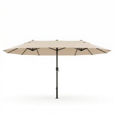 Dubbele Parasol XXL 455x270 cm - Beige - Grote Marktparasol Tuinparasol - 2-Delige Parasolbak - 12 Metalen Stutten - Handslinger - Dubbele Ventilatieopeningen - Windbestendig - Stalen Buisframe 48mm - Polyesterdoek - Tuin Terras Kampeertrip Balkon