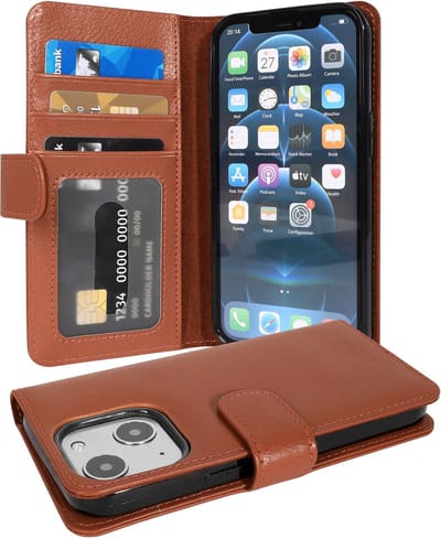Cadorabo Hoesje geschikt voor Apple iPhone 13 MINI in COGNAC BRUIN - Beschermhoes met magnetische sluiting en 3 kaartsleuven Book Case Cover Etui