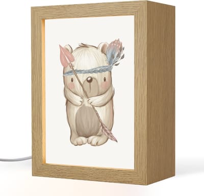 Nachtlampje 15x20 cm - Kinder lampje - Beer - Dier - Bosdieren - Tafellamp kinderkamer - Slaapkamer lamp - Bedlamp kinderen - Kinderlampje stopcontact - Wandlamp babykamer - Nachtlampjes