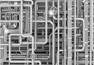 Fotobehangkoning - Behang - Vliesbehang - Fotobehang 3D Pijpleiding - Urban Maze - 400 x 280 cm
