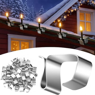 QTTVBTNA - 50 stuks Kerstverlichting haken - Kerstverlichting Clips - Makkelijk te Installeren - Geschikt voor Kerstverlichting, LED Lichtsnoeren - Metalen kabelklem - Zilver