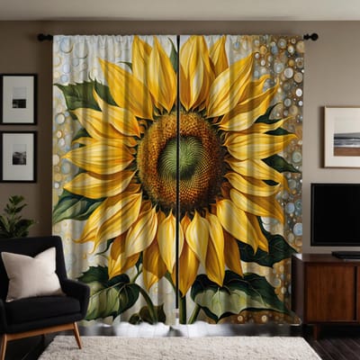 2 stuks HD zon en zonnebloem decoratief gordijn Geel digitaal bedrukt gordijn huisdecoratie stijl decoratie woonkamer bedr W52H63inchW132H160cm brown