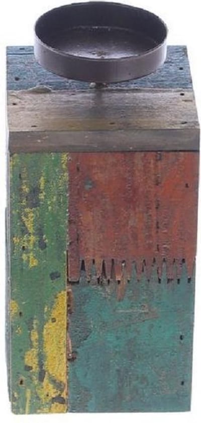 ZoeZo Design - 2 stuks - waxinelichtjeshouder - sloophout - hout - stoer - landelijk - sober - H 19 x Br 8.5 cm