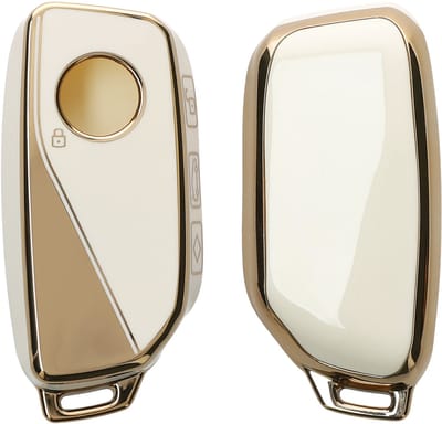 kwmobile autosleutel hoesje geschikt voor BMW 4-knops X7 X1 U11 iX ix1 7-serie G07 I7 autosleutel hoes - TPU autosleutel behuizing - Beschermende auto sleutel case - Sleuteletui in wit / goud